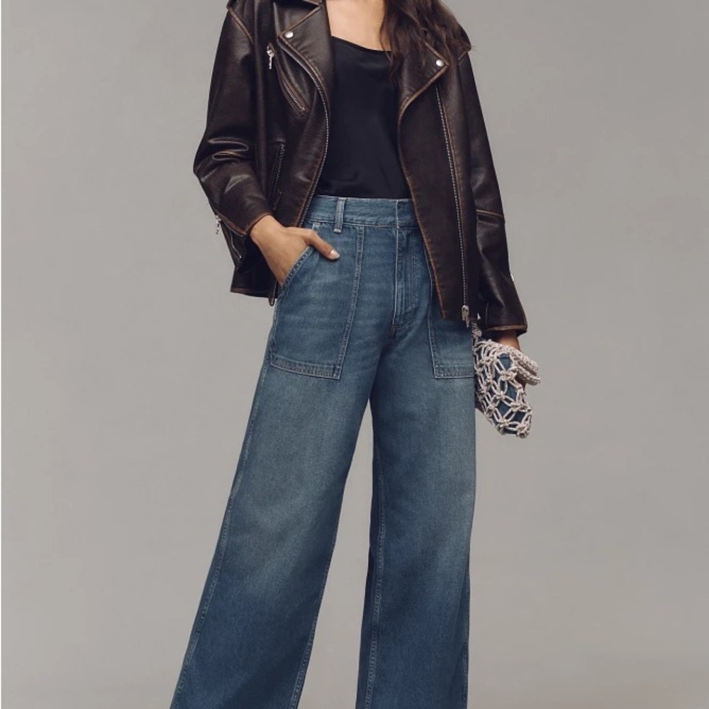 Pilcro Blue Flare Wide Leg Jeans